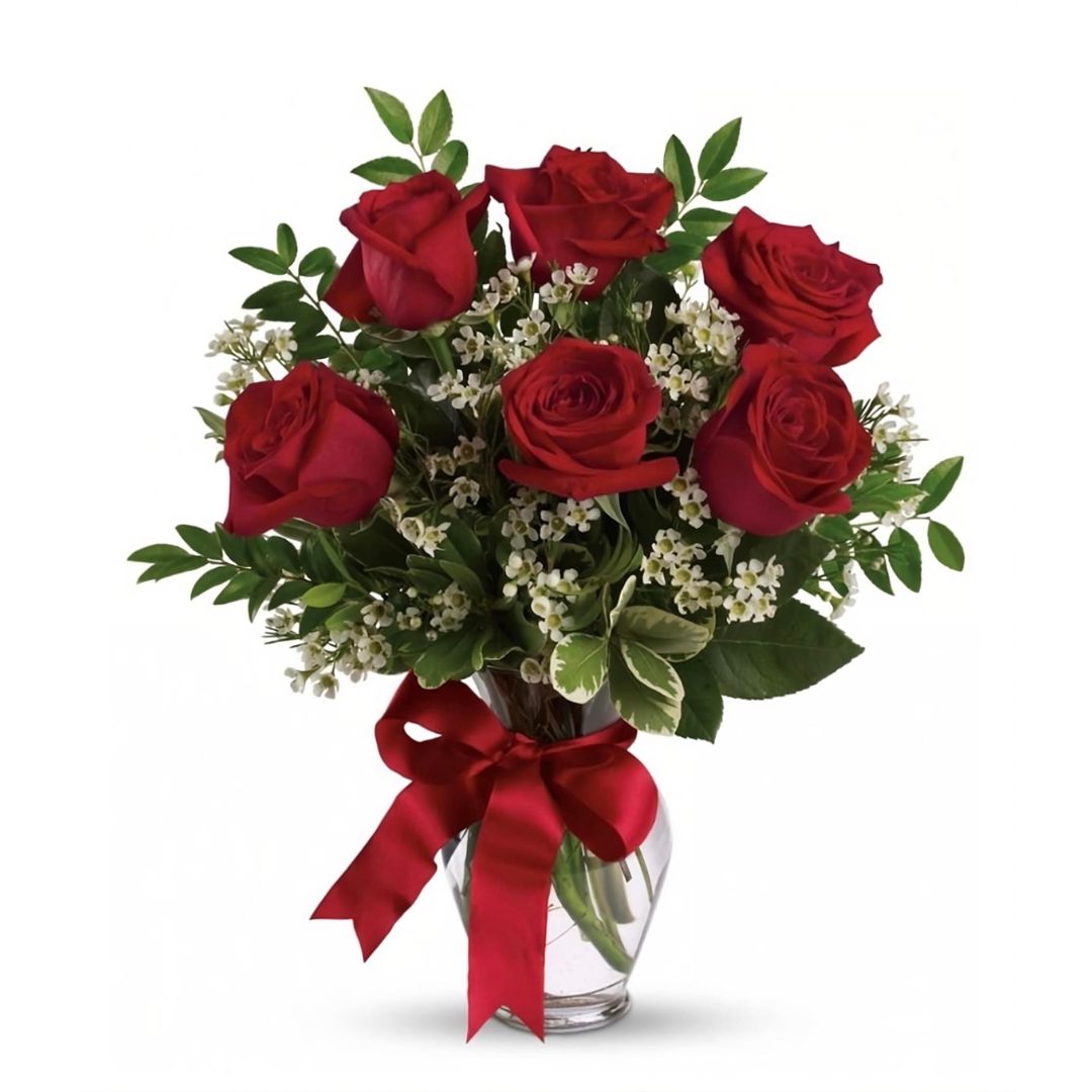 6 Red Roses in Base