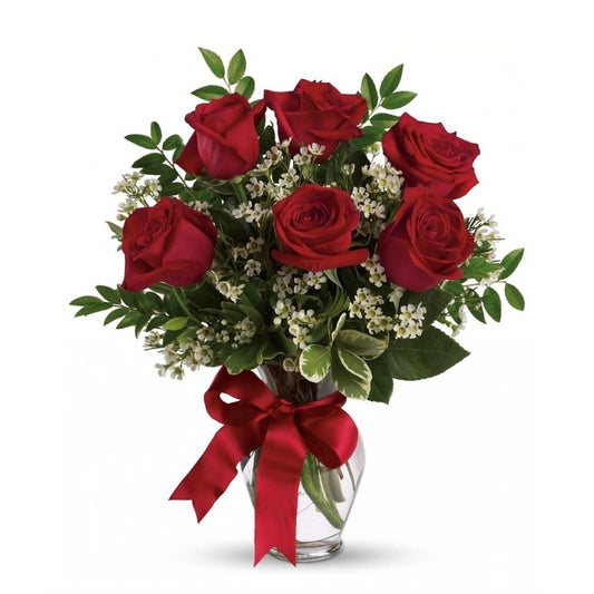 6 Red Roses in Base